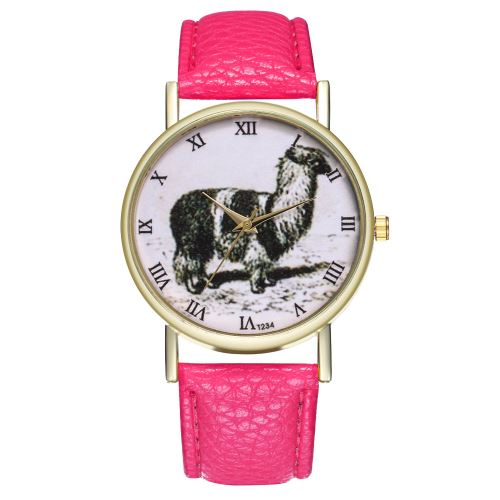 Montre de mode pour hommes à quartz avec bracelet en cuir d'alpaga classique pour femmesRoseCamine