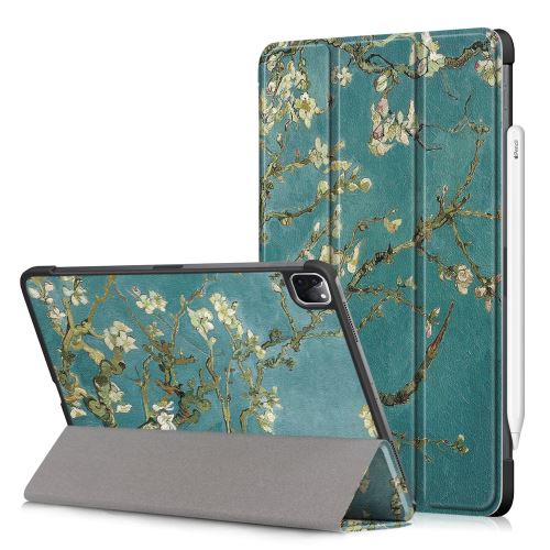 Etui en PU + TPU impression de motifs avec support tri-pliure fleur de pêche pour Apple iPad Pro 11 pouces (2020)