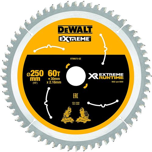 Dewalt Lames De Scie à Onglet Ø 250 Mm Alésage 30 Mm 60 Dents Xr Extreme Runtime