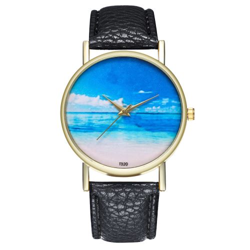 Style classique de voyage de plage bleu montre Mme. Montre à quartz mâle T320-Anoir