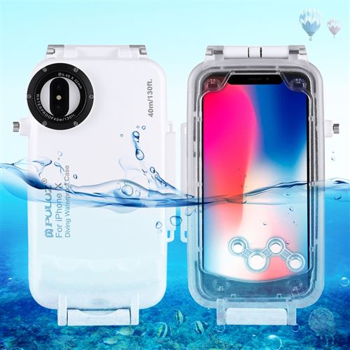 (#52) PULUZ for iPhone X 40m/130ft Waterproof Diving Housing Photo Video Taking Underwater Cover Case(White)
