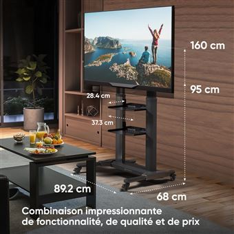 ONKRON TS2771 Support TV Universel sur pied à roulettes Hauteur Réglable  pour des téléviseurs de 40 à 80 pouces Noir Max 55 kg