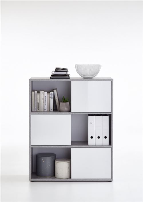 Etagère coloris gris béton LA/blanc brillant - 111 x 90 x 33 cm -PEGANE-