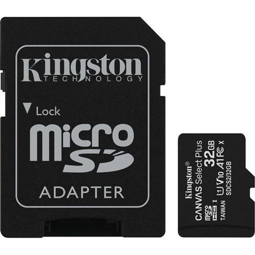 Kingston Canvas Select Plus - Carte mémoire flash (adaptateur microSDHC - SD inclus(e)) - 32 Go - A1 / Video Class V10 / UHS Class 1 / Class10 - microSDHC UHS-I