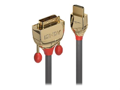 Lindy Gold Line - Câble adaptateur - HDMI mâle pour DVI-D mâle - 2 m - triple blindage - gris