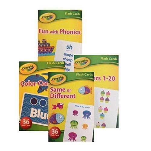 Crayola Early Learning Flash Cards - Set of 4 Packs - 144 Flash Cards Numbers, Colors, Phonics, and Matching