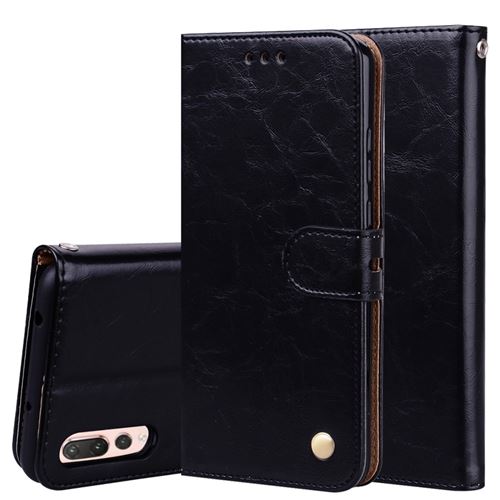 Etui en PU cire huileuse noir pour votre Huawei P20 Pro