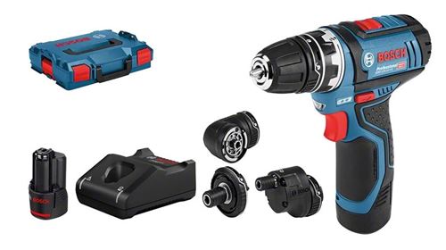 Bosch Akku-Bohrschrauber GSR 12V-15 FC mit 2 x 2,0 Ah-Akku L-BOXX 4 Aufsätze