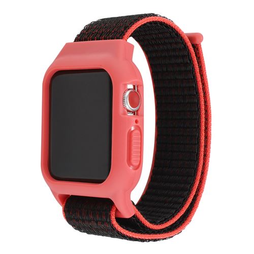 Bracelet en nylon avec coque de protection pour Apple Watch Series 6/ SE/ 5/ 4 44mm - Noir&Rouge