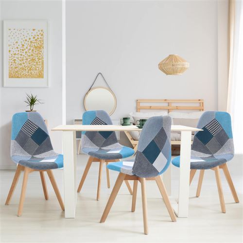 Lot de 4 chaises SARA motifs patchworks bleus