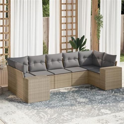 Vidaxl Beige Salon De Jardin 7 Pcs - Image 3