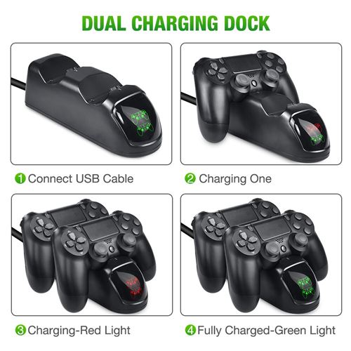KONKY Chargeur de Contrôleur Dock Station Support Double USB de Charge  Rapide avec Indicateur LED pour Manette Playstation 4 PS4 / PS4 Slim Pro  Console Charging Dock tand : : Jeux vidéo
