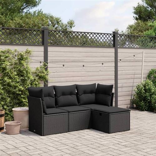 Non Communiqué Noir Vidaxl Salon De Jardin Avec Coussins 4 Pcs, Canapés De Terrasse, Ensemble De Meubles De Patio, Mobilier D'extérieur, 3263111