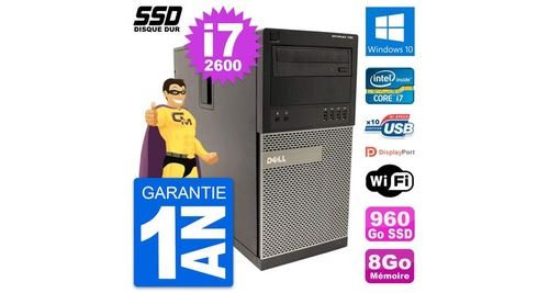 Pc tour dell optiplex 790 mt intel i7-2600 ram 8go ssd 960go windows 10 wifi