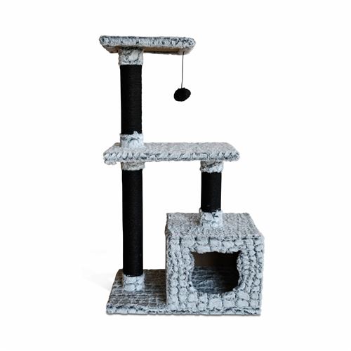 Arbre à chat de 2 étages 84 cm griffoirs cabane pompon doux