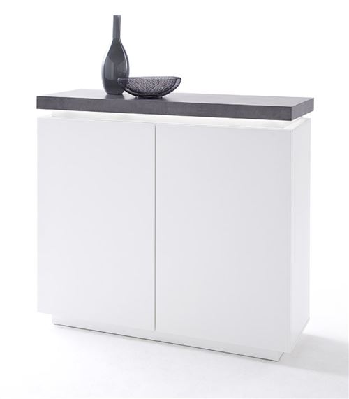 Commode, meuble de rangement coloris blanc laqué mat et gris béton -  Longueur 120 x Hauteur 113 x Profondeur 40 cm - PEGANE - Achat & prix
