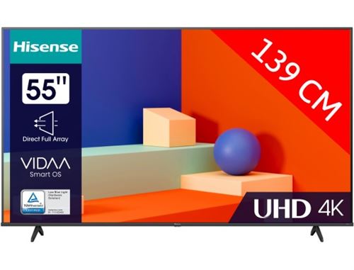Hisense 55A6K - Classe de diagonale 55 A6K Series TV LCD rétro-éclairée par LED - Smart TV - VIDAA - 4K UHD (2160p) 3840 x 2160 - HDR - Direct LED - noir