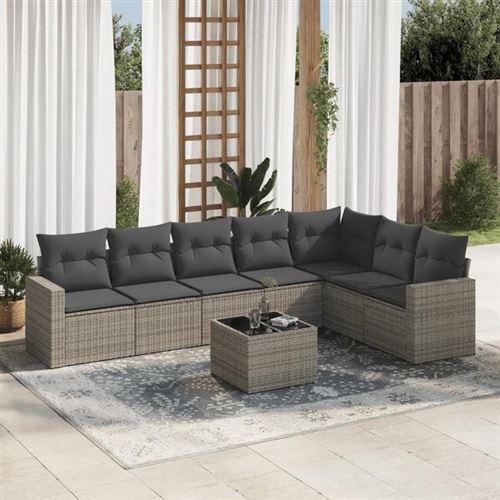 Vidaxl - Set Divano Da Giardino 8 Pz Con Cuscini Grigio In Polyrattan