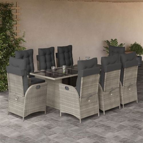 Non Communiqué Gris Vidaxl Ensemble À Manger De Jardin Avec Coussins 9 Pcs, Table Et Chaises Avec Dossier Réglable, Meubles D'extérieur, 3213132