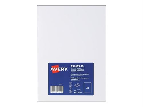Avery - Mat - adhésif amovible - clair - A3 (297 x 420 mm) 10 étiquette(s) (10 feuille(s) x 1) étiquettes de signalisation