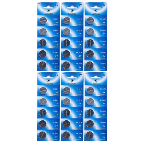 Lot de 30 Piles bouton plates lithium 3V type CR2016 compatibles DL2016B/BR2016-1W/CR2016-1W/KCR2016/L10/LM2016/LF - Visiodirect