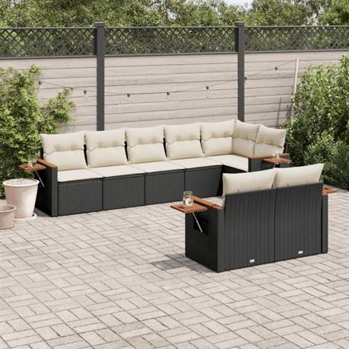 VIDAXL  Salon De Jardin 8 Pcs Avec Coussins Noir R&eacute;sine Tress&eacute;e