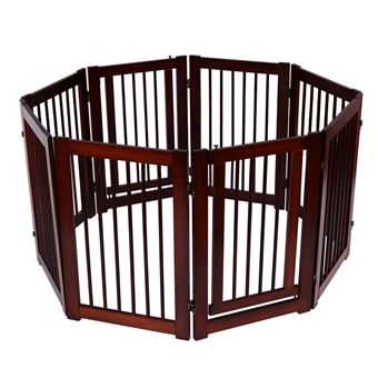 Porte barrière et rampe pour chien Giantex barrière de sécuritépour chien  marron 153x92x2cm en bois de pin porte animeaux facile à installer
