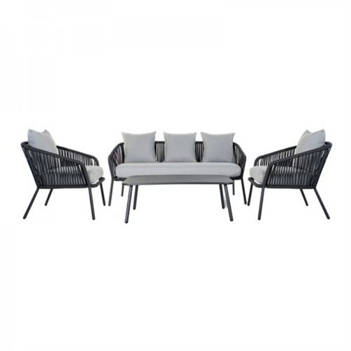 Ensemble Canapé Table DKD Home Decor Jardin Polyester Aluminium 4 pcs Noir