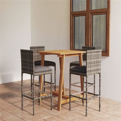 Ensemble De Bar De Jardin Avec Coussins 5 Pcs Gris Vidaxl