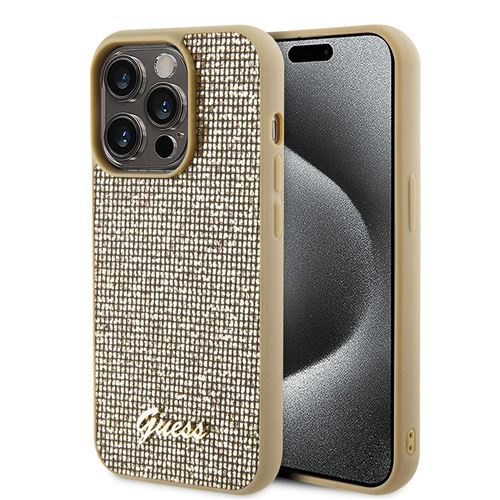Guess Jaune Étui Pour Apple Iphone 15 Pro Max, Disco Metal Script, Doré - Image 3