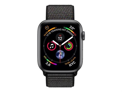 Apple Watch Series 4 (GPS + Cellular) - 40 mm - espace gris en aluminium - montre intelligente avec boucle sport - nylon tissé - noir - taille du poig