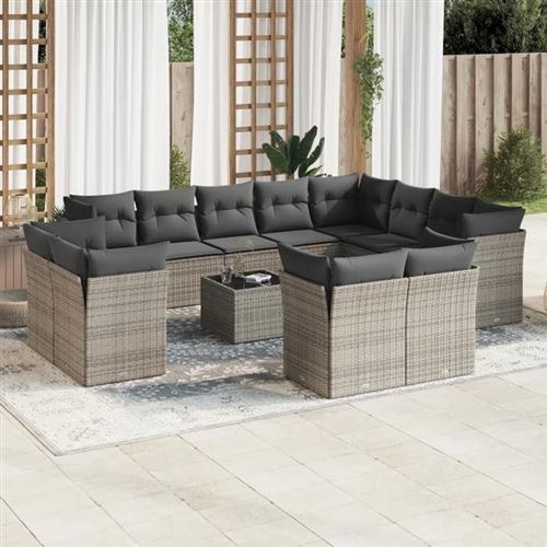 VIDAXL  Salon De Jardin Avec Coussins 13 Pcs Gris R&eacute;sine Tress&eacute;e
