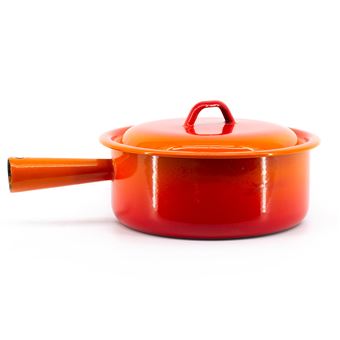 Caquelon fondue fromage poelon casserole couvercle orange Taille - 20 cm - 1