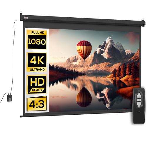 Ecran de projection motoris&eacute; home-cin&eacute;ma format 4:3 100 pouces 203l x 152h cm noir 