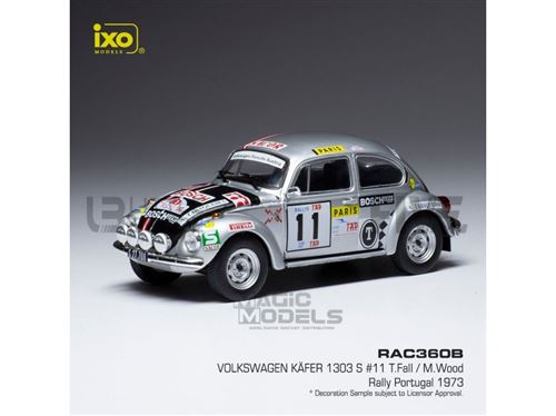 Voiture Miniature de Collection IXO 1-43 - VOLKSWAGEN Beetle 1302 S Kever - Rallye Portugal 1973 - Silver / Black - RAC360B