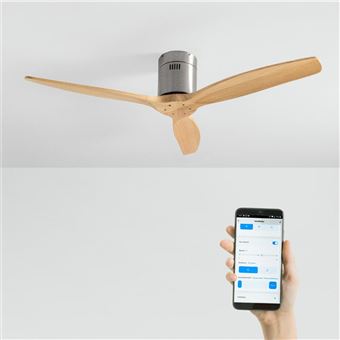 Ventilateur De Plafond Blanc Bois Clair - DC 40W, 6 Vitesses, Télécommande, Silencieux, 132 Cm - Idéal Salon & Chambre
