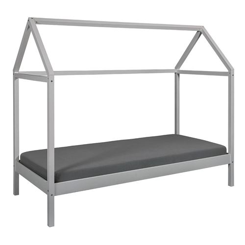 Lit Cabane en Bois "Leonard" 90x200cm Gris
