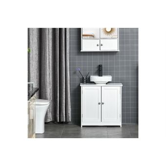 Meuble salle de bain - meuble sous-vasque - placard 2 portes avec étagère -  dim. 60L x 30l x 60H cm - MDF gris blanc - Colonne et meuble de rangement 