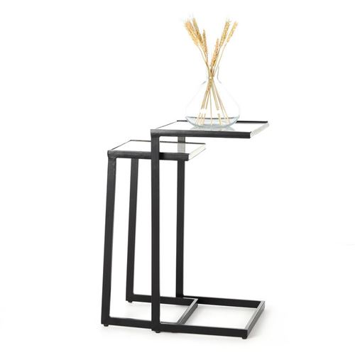 Penguin Home® 3815 Lot de 2 Tables d'appoint, marbre et Fer, Blanc/Noir, 35,5x30,5x63,5cm & 30,5x25,5x56cm