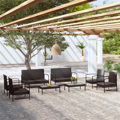 Generique Noir Ensembles Canapes. Fauteuils Et Tables De Jardin Vidaxl Rotin 2 Personnes 58 X 58 X 72 Cm 8 Pieces - Image 2