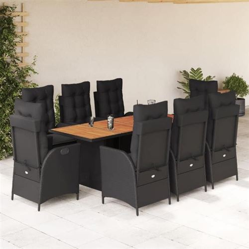 Non Communiqué Noir Vidaxl Ensemble À Manger De Jardin Avec Coussins 9 Pcs, Table Et Chaises Avec Dossier Réglable, Meubles D'extérieur, 3213141