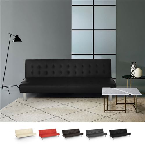 Canapé-lit 2 places clic clac en similicuir inclinable, design moderne Elly, Couleur: Noir