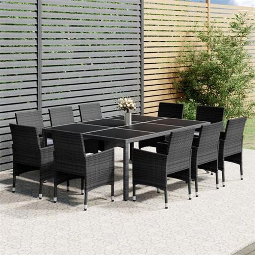 Salon de jardin Vidaxl resine tressee gris 11 pieces 57 x 57 x 57 10 personnes