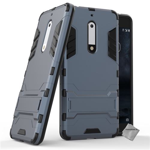 Housse etui coque rigide anti choc pour Nokia 5 avec verre trempe - BLEU FONCE