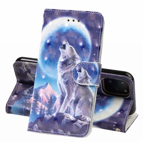 Etui en PU Revêtement de style d'impression 3D loup et lune pour votre Apple iPhone XR 6.1 pouces (2019)