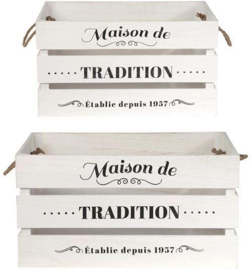 The Home Deco Factory - Caisse de rangement rectangulaire en bois blanc empilable (Lot de 2)