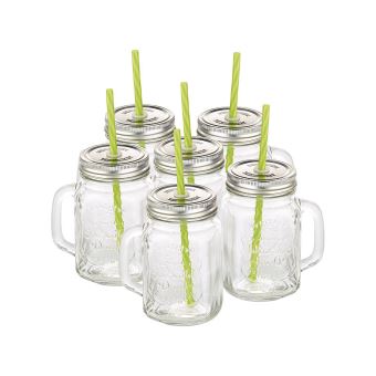 Pearl : 6 verres rétro avec anse, paille et couvercle - 1