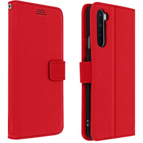 Avizar Housse pour OnePlus Nord Étui Folio Porte carte Support Vidéo Rouge
