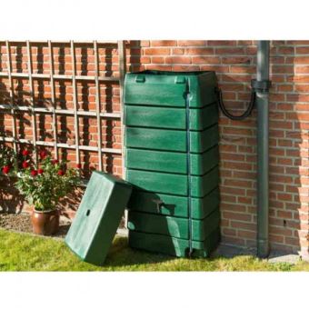 Récupérateur Deau Tonneau Forme Murale 320 Litres Nature Longueur 60 Cm Largeur 40 Cm Vert