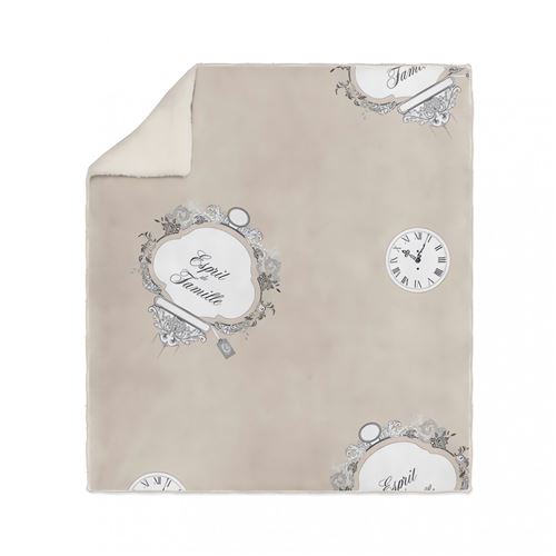 SOLEIL D' OCRE Plaid polaire sherpa microfibre Esprit de Famille - 110 x 160 cm - Taupe
